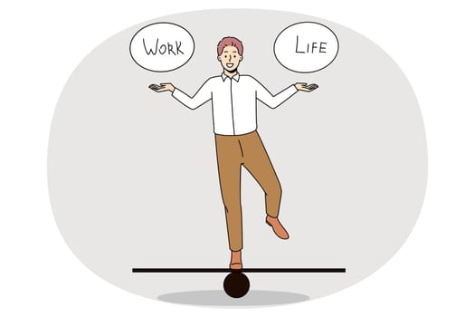 Happy businessman balancing between work and life