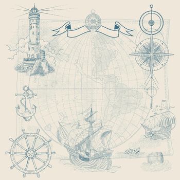 Vector background with sea navigation items