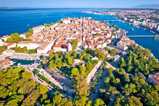 Zadar city walls and historic center aerial view