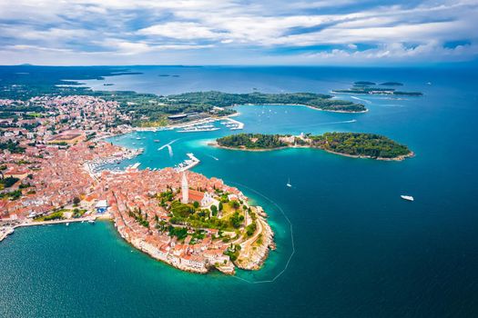 Town of Rovinj archipelago aerial view
