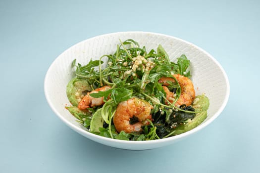 Portion of healthy gourmet shrimp salad
