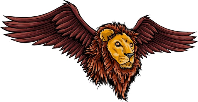 vector illustration of lion head winged on white background