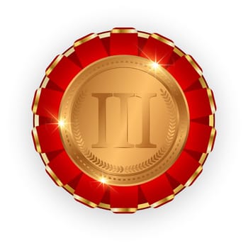Bronze round award, decorated with red ribbon