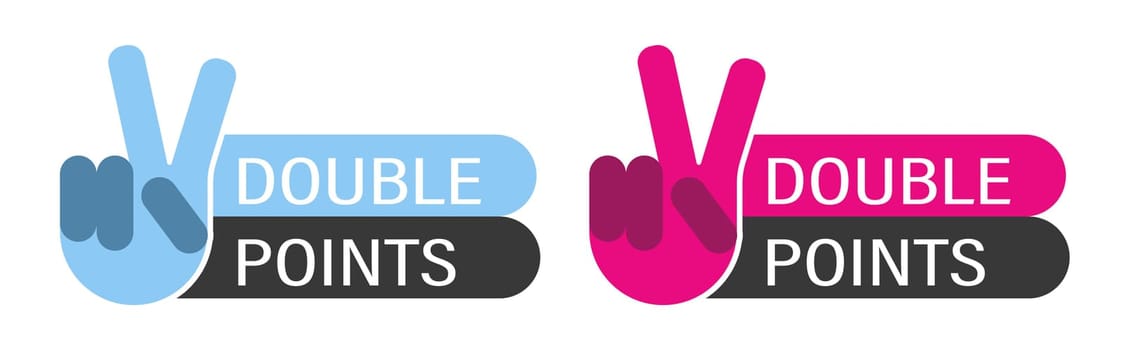 Double points icon with a hand showing two. Marketing sticker for winners