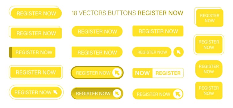Register now button in flat style for application. Click button application set
