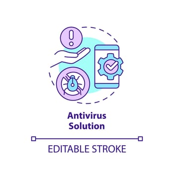 Antivirus solution concept icon. Smartphone safety. Remove viruses and malwares abstract idea thin line illustration. Isolated outline drawing. Editable stroke. Arial, Myriad Pro-Bold fonts used