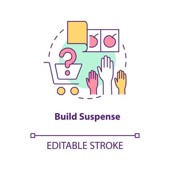 Build suspense concept icon. Startup launch. Landing first customers trick abstract idea thin line illustration. Isolated outline drawing. Editable stroke. Arial, Myriad Pro-Bold fonts used
