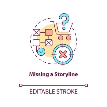 Missing storyline concept icon. Mistake to avoid when attracting clients abstract idea thin line illustration. Isolated outline drawing. Editable stroke. Arial, Myriad Pro-Bold fonts used