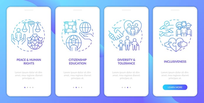 GCED issues blue gradient onboarding mobile app screen
