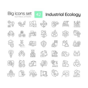 Industrial ecology linear icons set
