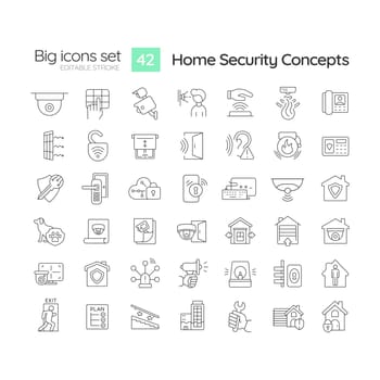 Home security linear icons set