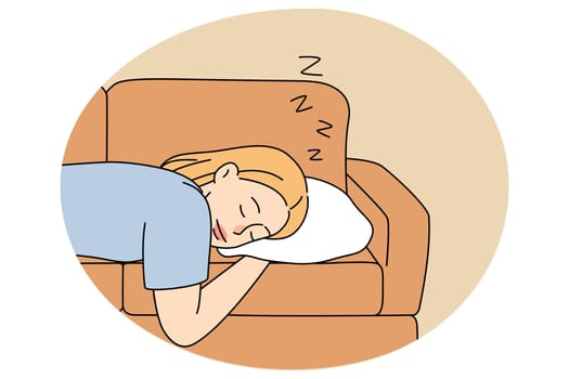 Tired woman sleeping on sofa at home
