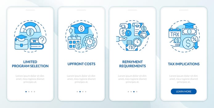 Tuition assistance cons blue onboarding mobile app screen