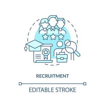 Recruitment turquoise concept icon. Talent search. Employment agency. Human resource. Talent management. Headhunting abstract idea thin line illustration. Isolated outline drawing. Editable stroke