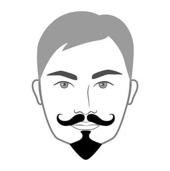 Van Dyke Beard style men in face illustration Facial hair Imperial mustache. Vector grey black portrait male Fashion