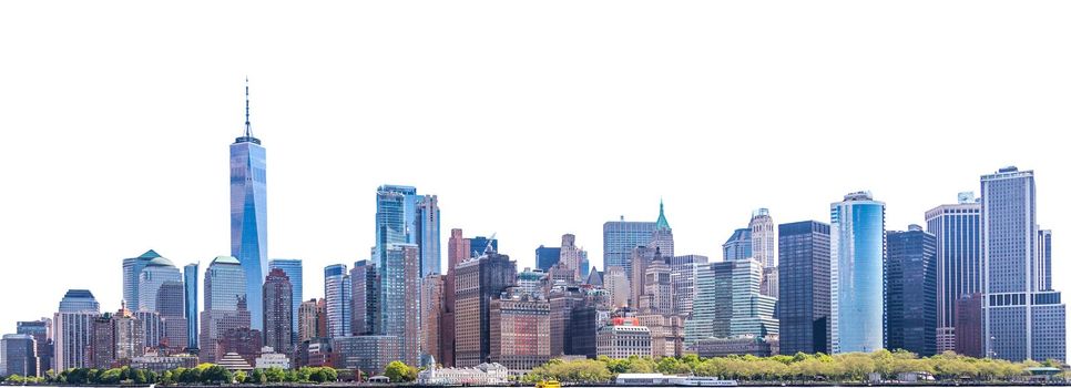 Skyline panorama of downtown Financial District and the Lower Manhattan in New York City, USA