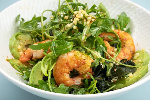 Portion of healthy gourmet shrimp salad