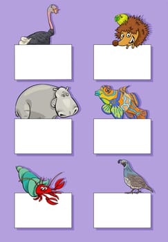 Cartoon illustration of animals with blank cards or banners design set