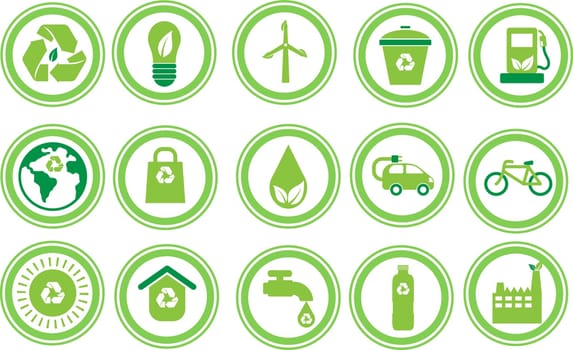 Set Ecology icons, Vector green environmental icons collection in a circle