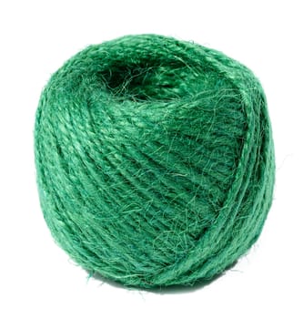 Skein of green thread on a white isolated background