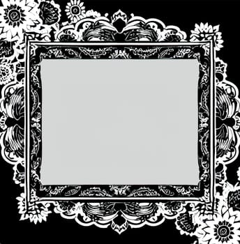 Illustration of floral frame with black and white ornament