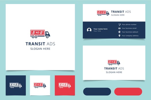 Transit ads logo design with editable slogan. Branding book and business card template.