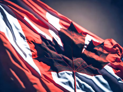 Detailed close up of the national flag of Canada waving in the wind on a clear day. Democracy and politics. North american country. Generative Ai.