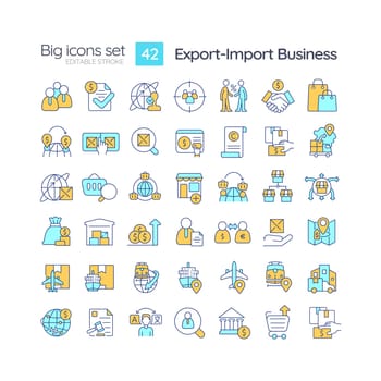 Export import business RGB color icons set