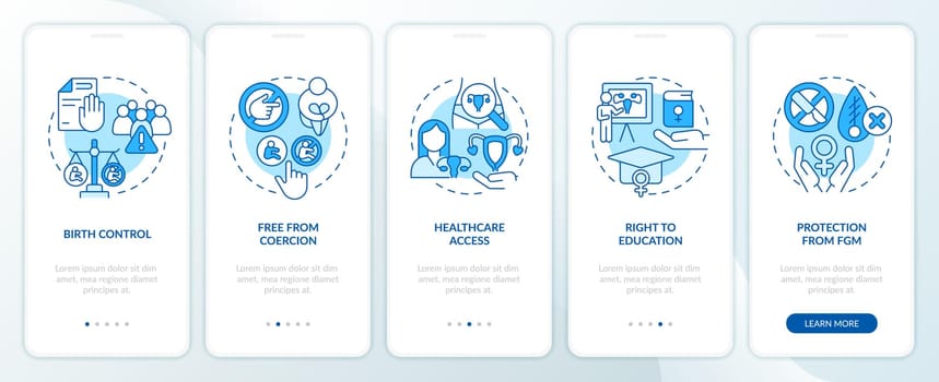 Reproductive rights blue onboarding mobile app screen