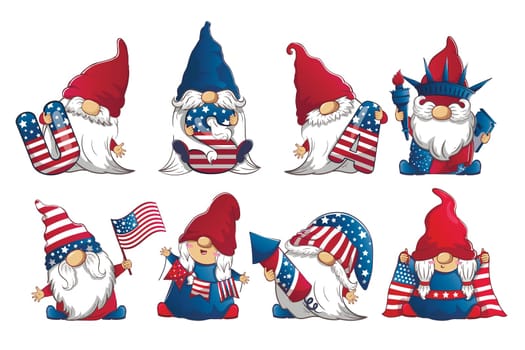 Bundle with cute patriotic leprechauns 4th July independence day.