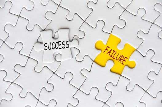 Success and Failure text on missing jigsaw puzzle. Success and failure concept