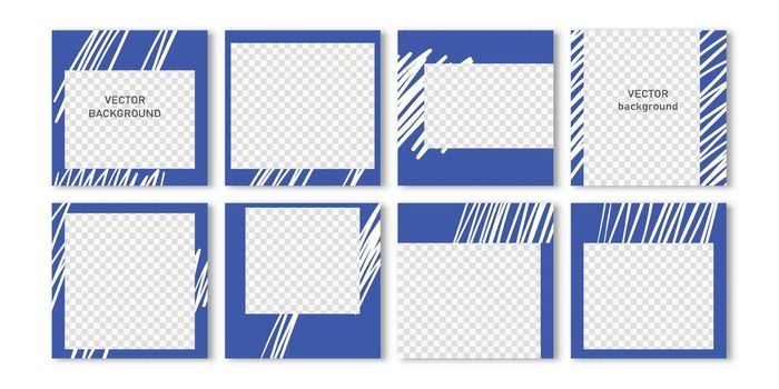 Trendy vector set for social media, social network stories and post, mobile apps, banners design, web ads. Template geometric transparanted background with copy space. Editable frame, mockup