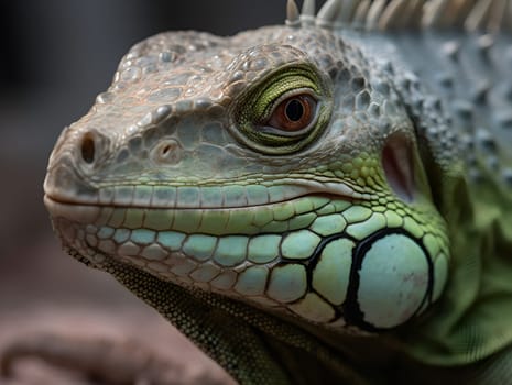 Close up of beautiful looking green iguana