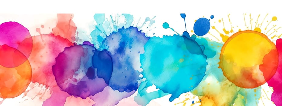 color spots watercolors banner, white paper background, made with Generative AI