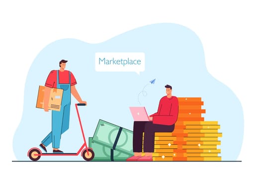 Man making online order on marketplace flat vector illustration
