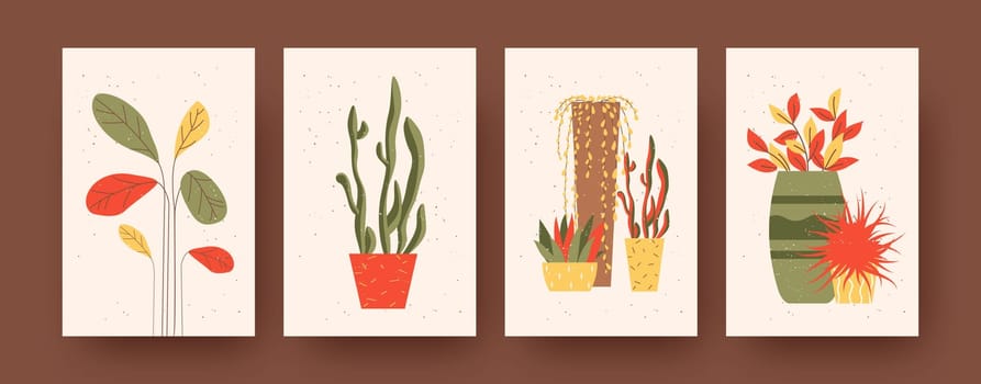 Set of contemporary art posters with plants and flowers