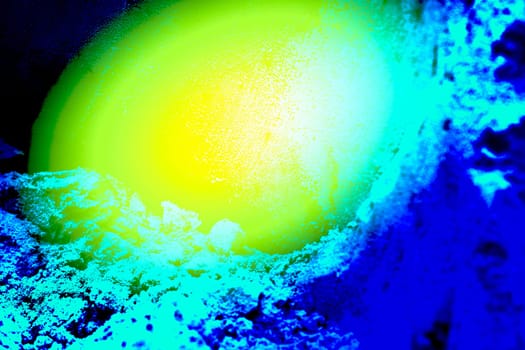 Abstract yellow light cosmic sphere in deep blue surface