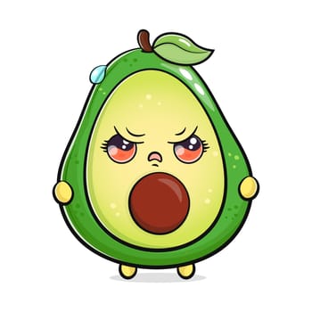 Cute angry Avocado character. Vector hand drawn cartoon kawaii character illustration icon. Isolated on white background. Sad Avocado character concept