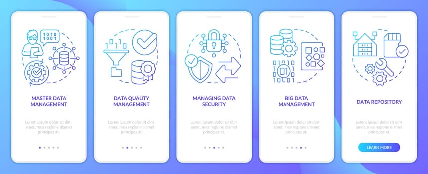 Information management styles blue gradient onboarding mobile app screen