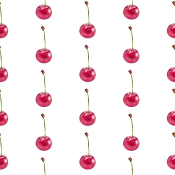 Illustration realism seamless pattern berry red cherry on a white isolated background