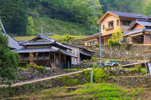 Traditional Japanese houses in historic hillside farming village