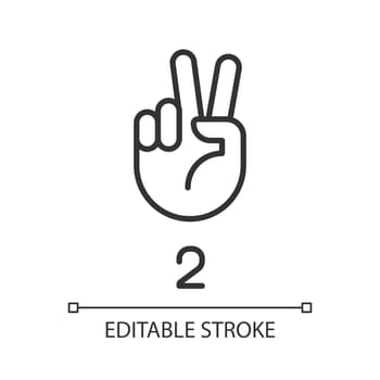 Signing digit two in ASL pixel perfect linear icon