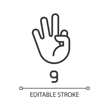 Signing digit nine in ASL pixel perfect linear icon