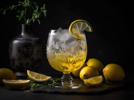 Citrus lemonade water with lemon sliced on the table. Generative AI
