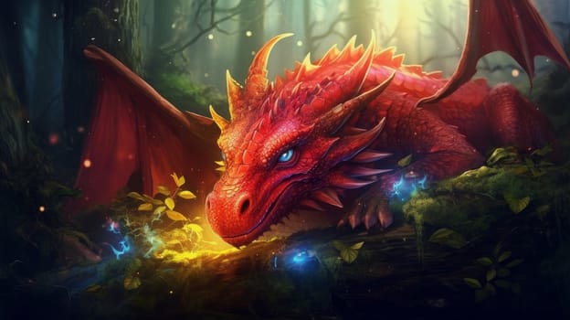 A large, red dragon is a symbol of the new year according to the eastern calendar. AI generated.