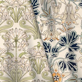 Jonquil and columbine flower fabric patterns vector design resource
