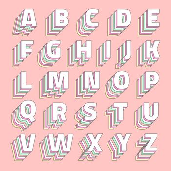 Layered retro pastel alphabet vector set