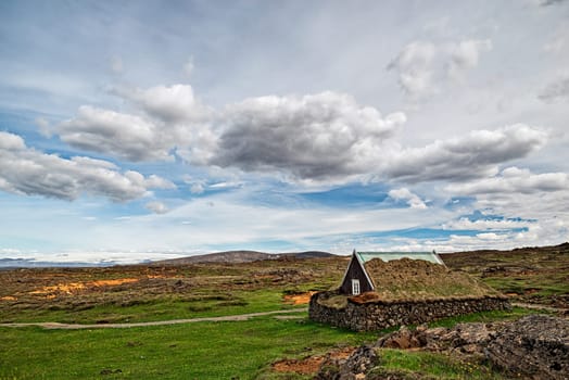 Icelandic traditional turf house at Hveravellir