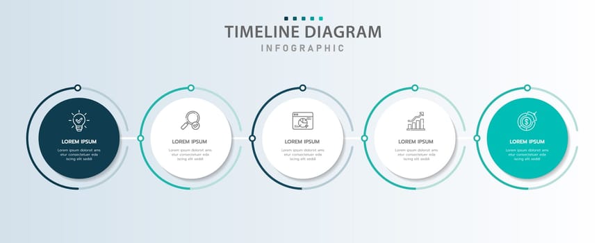 Infographic template for business. 5 Steps Modern Timeline diagram roadmap with circle topic, presentation vector infographic.
