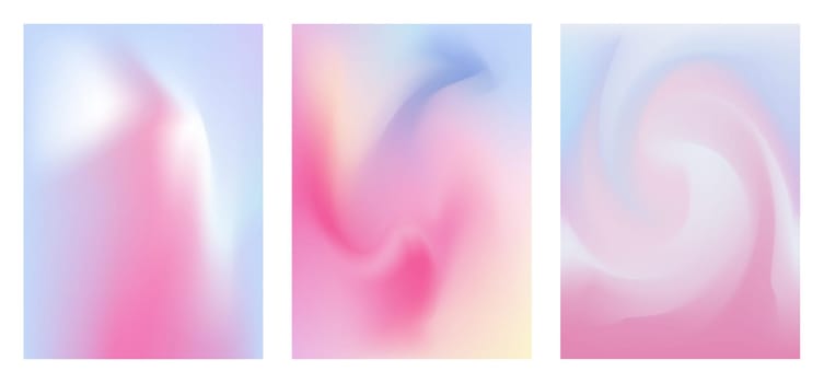 Set of gradient backgrounds. Iridescent graphic template for flyer, poster, banner, mobile app. Vibrant minimal hologram gradient. Vector
